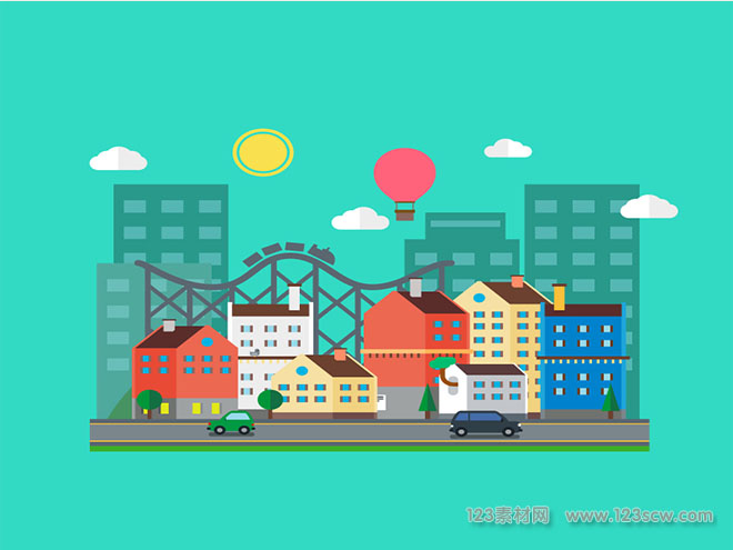 卡通城市插画矢量图片