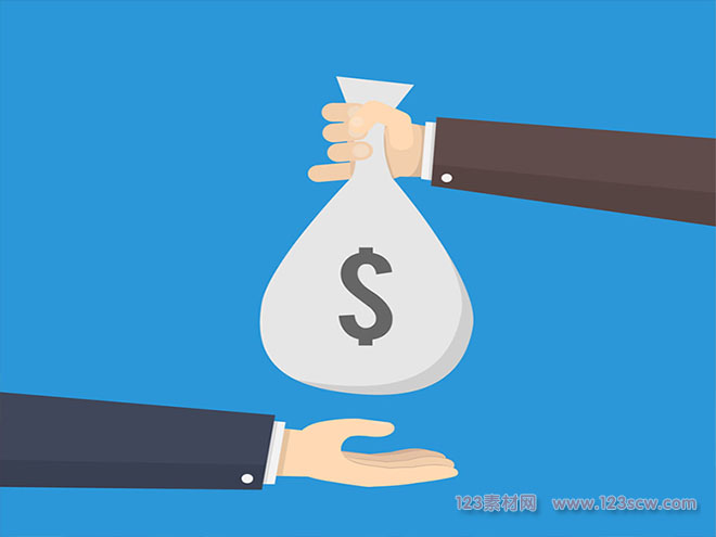 递交与接受钱袋的手臂矢量素材